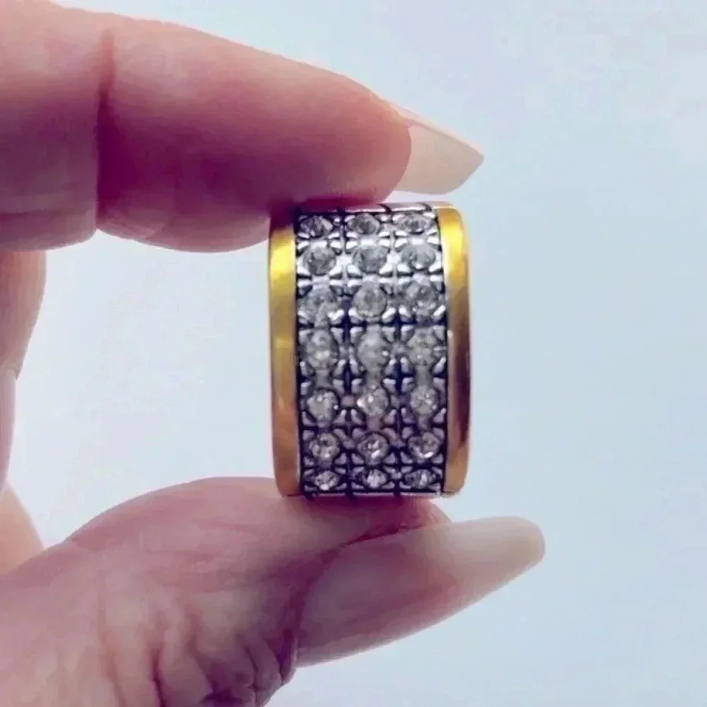 Men’s Iced Out Diamond Gold Silver Ring NWT
